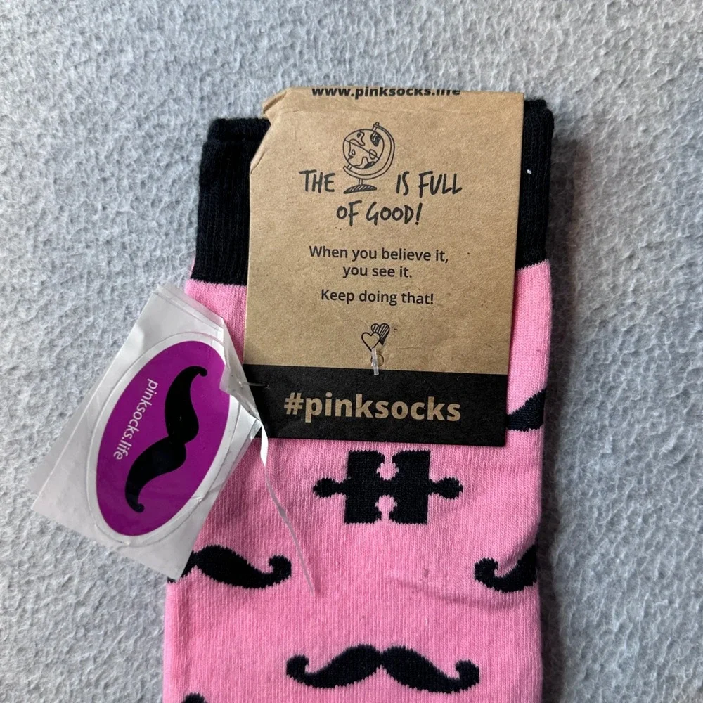 Pinksocks Socks Unisex OS Pink Mustache Puzzle Piece Knee High Novelty Fun